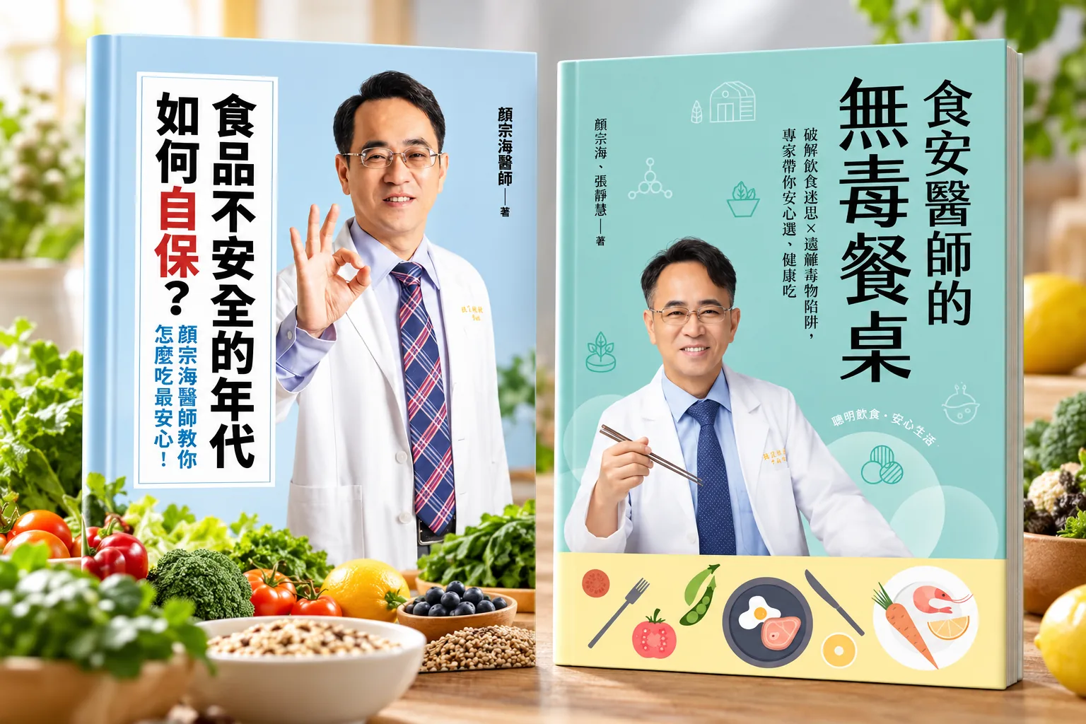 《食品不安全的年代,如何自保?》與《食安醫師的無毒餐桌》書籍宣傳圖片